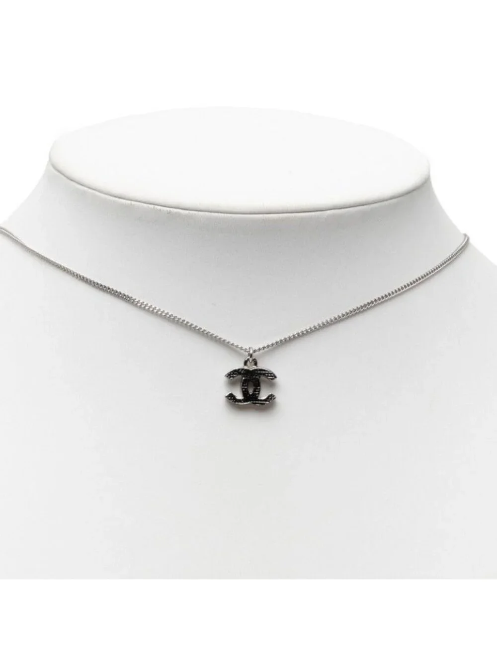 Chanel CC Logo Necklace Silver Metal